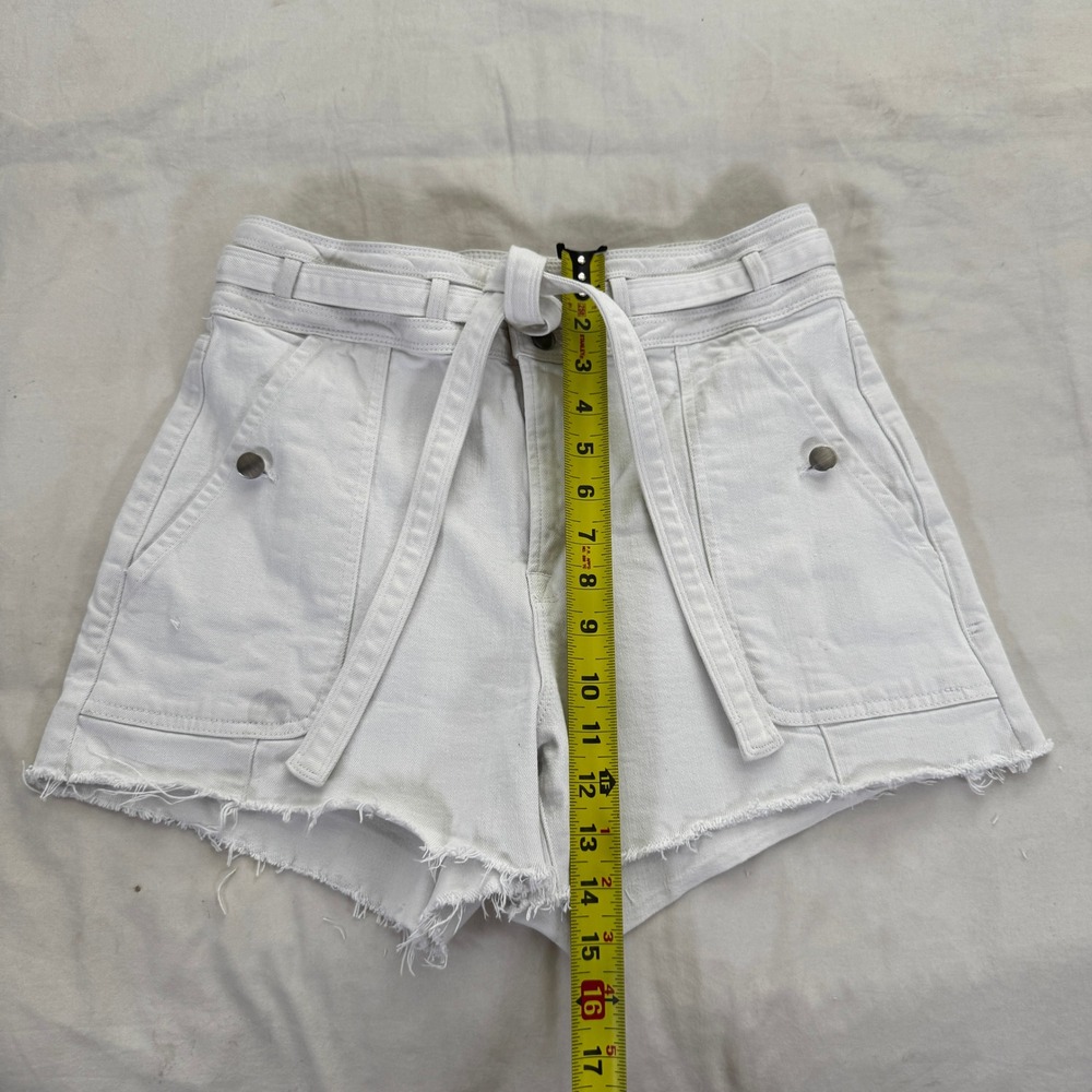 FRAME Le Brigette Blanc White High Rise Belted Utility Denim Shorts Size 29 - Picture 6 of 7